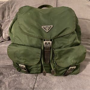 VINTAGE ARMY GREEN PRADA UNISEX NYLON DRAWSTRING BACKPACK